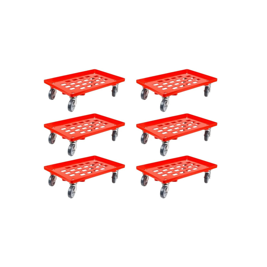 PROREGAL SparSet 6x Transportroller für Euroboxen 60 x 40 cm in Rot mit Gummirädern und 4 Lenkrollen, Traglast 300 kg - Bild 2