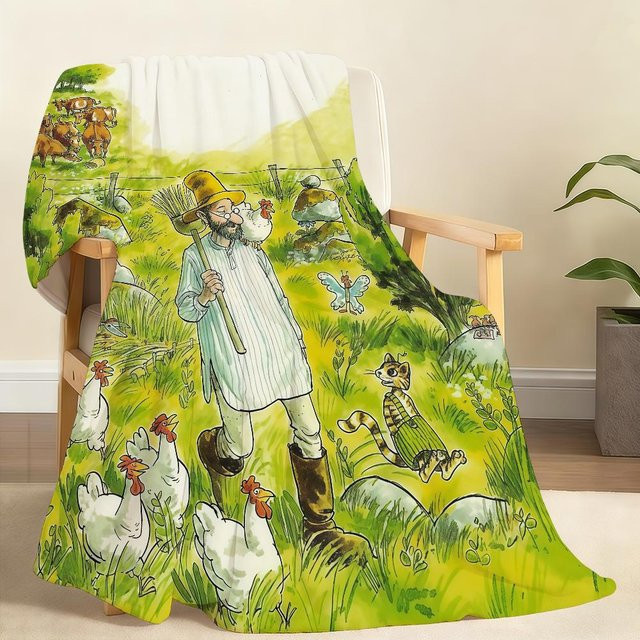 Lumi Home Pettson und Findus Kuscheldecke aus Flanell, Mehrfarbig, B: 75 cm, H: 90 cm - Bild 1