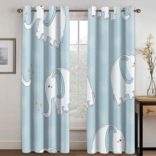 Zweiteiliges Vorhangset mit niedlichem Elefant-Print für Kinderzimmer, Küche oder Wohnzimmer, semi-transparent, B: 50 cm, H: 160 cm - Bild 1