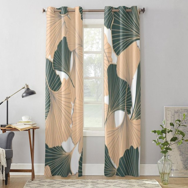 Super Six Vorhang mit Ginkgoblatt-Design in Beige, halbtransparent, Breite: 135 cm, Höhe: 60 cm - Bild 1