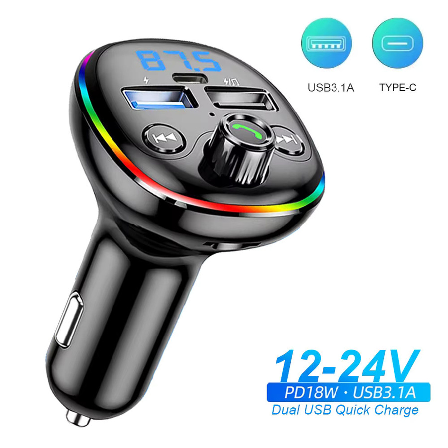 Kebidumei Bluetooth FM Transmitter mit Dual USB Schnellladegerät, PD Typ-C Auto Adapter, Freisprecheinrichtung und MP3 Player in Schwarz - Bild 2