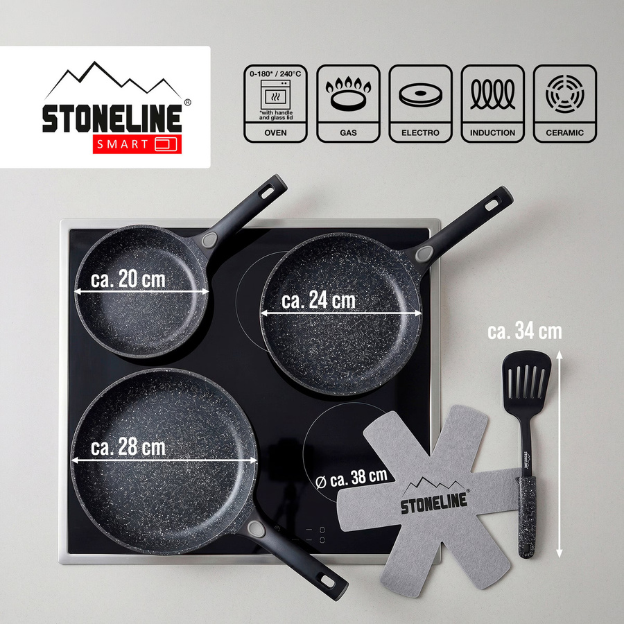 STONELINE SMART 6-teiliges Pfannen-Set aus Aluminium mit Keramik-Beschichtung, Grau, Durchmesser: 20 cm, 24 cm, 28 cm - Bild 3