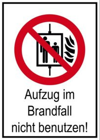 Eichner Verbotsschild Aufzug im Brandfall nicht benutzen, weiß, B: 13,1 cm, H: 18,5 cm - Bild 1