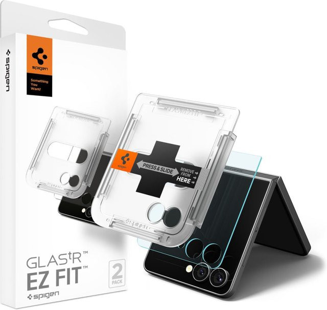 Spigen GlastR EZ FIT Schutzfolie für Samsung Galaxy Z Flip7 F766, Gehärtetes Glas für den Außenbildschirm, transparent, 2 Stück - Bild 1