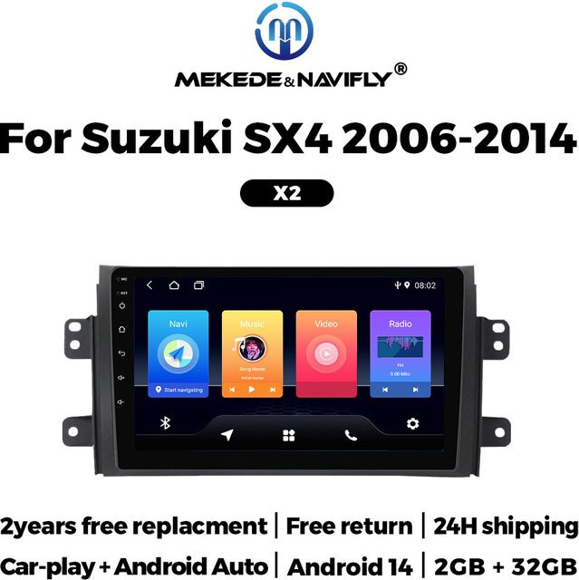 MEKEDE Android 14 Auto Smart System Autoradio mit Carplay für Suzuki SX4 2006 - 2014 und Fiat Sedici 189 2005-2014 in Schwarz - Bild 1