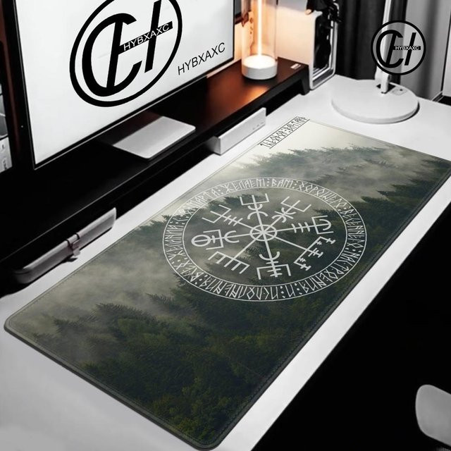 HYBXAXC Wikinger Vegvisir Logo Mauspad in Schwarz, großflächiges Gaming-Mauspad für Tastatur und Notebook - Bild 1