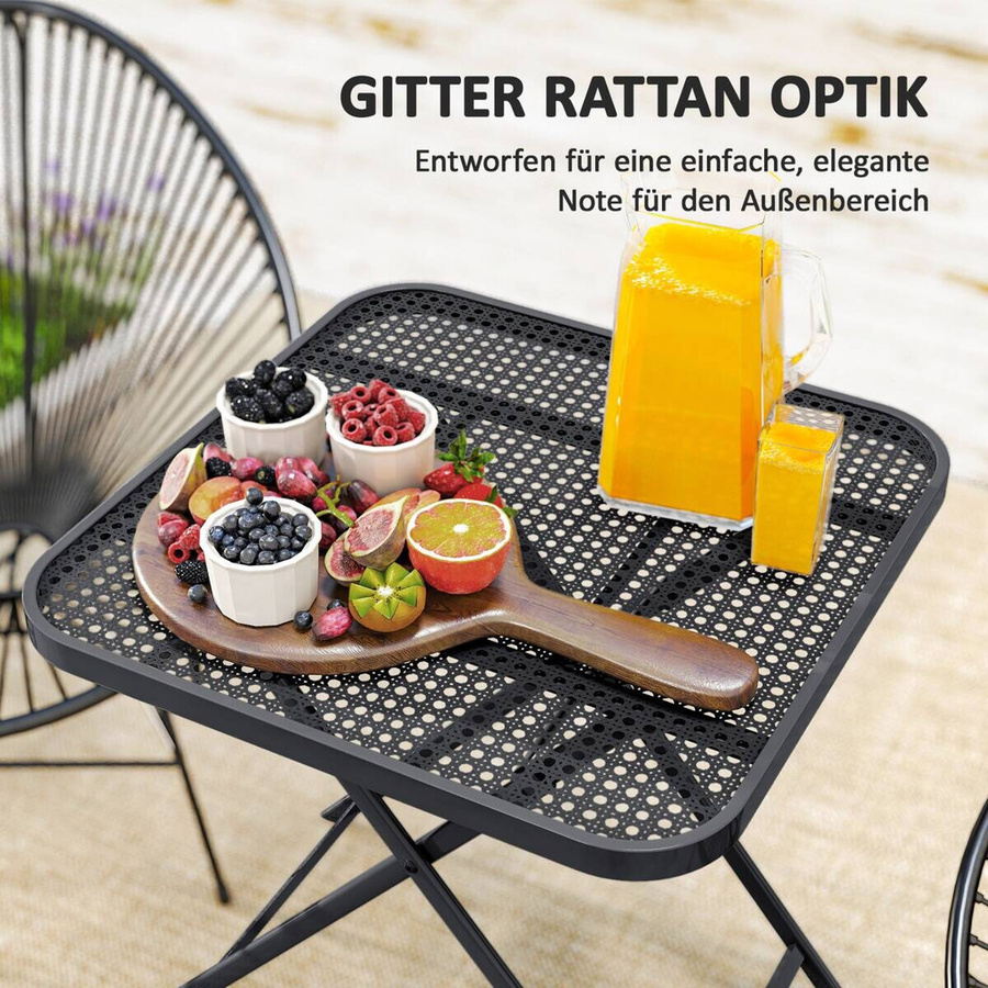 Outsunny Gartentisch klappbar aus Stahl in Schwarz, wetterfester Esstisch für Garten und Terrasse mit Ausschnitt-Design, B/T/H: 70 x 70 x 72 cm - Bild 3