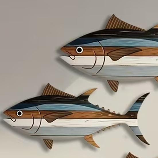 3er-Set Holzfisch Wandkunst im nautischen Design, Mehrfarbige maritime Wanddekoration im Vintage-Stil für dein Badezimmer oder Schlafzimmer - Bild 2