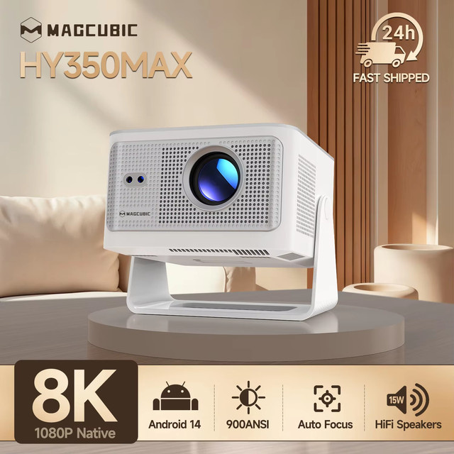 Magcubic HY350Max Projektor in Weiß mit Android 14, 900 ANSI Lumen, Autofokus, Full HD 1080P, 8K Unterstützung, Wi-Fi 6 und Bluetooth 5.4 - Bild 1