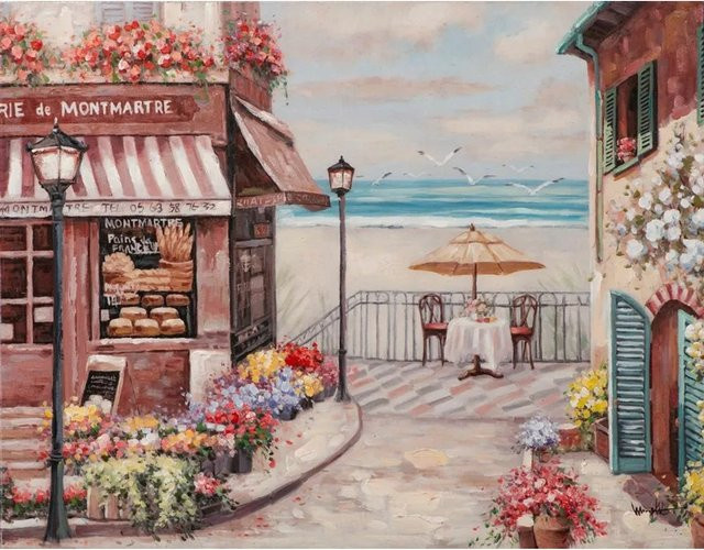 Art Universe Leinwandbild Strandcafé in Blau und Multicolour, B: 70 cm, H: 90 cm - Bild 1