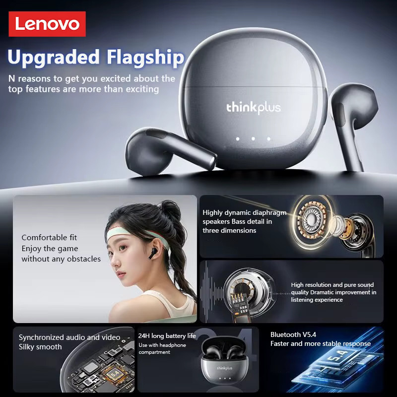 Lenovo LP2 Pro Bluetooth 5.4 Ohrhörer in Schwarz, kabellose Halb-In-Ear Kopfhörer mit HIFI-Klangqualität und klaren Anrufen - Bild 4