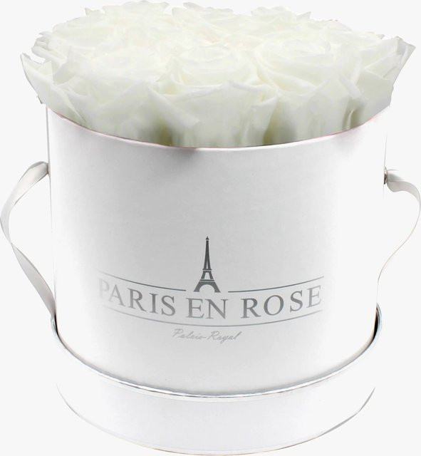 PARIS EN ROSE Rosenbox Weiß-Silber mit 14 weißen Rosen, Durchmesser: 19 cm - Bild 1
