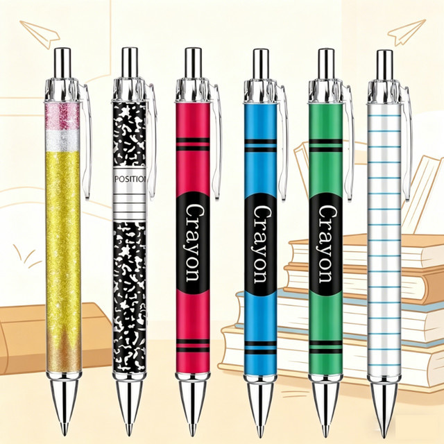 6 oder 12 Stück bunte Kugelschreiber aus Kunststoff als Dankeschön-Geschenk für Lehrer und Bürobedarf - Bild 1