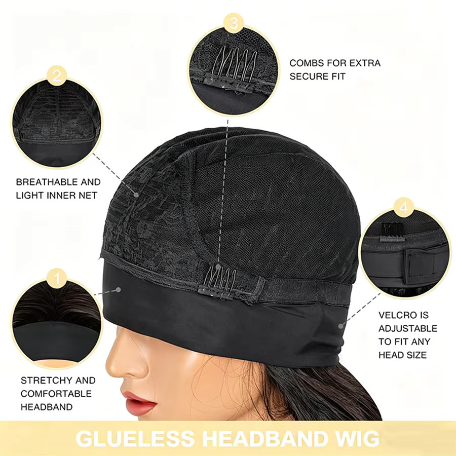 WENYAN Bob-Stirnbandperücke, 12 Zoll, Schwarz, Synthetikhaar, Damen - Bild 3