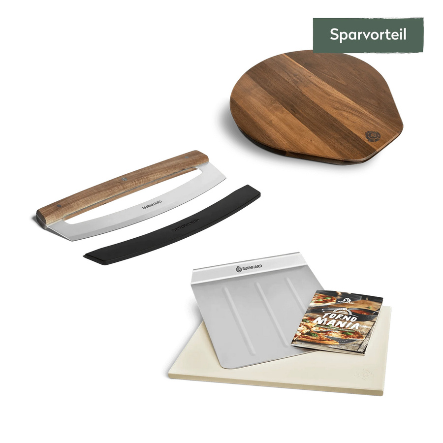 Pizzaset mit Pizzastein, Pizzaschaufel, Pizzawiegemesser und Pizzabrett - Bild 1
