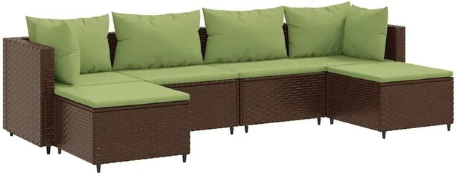 vidaXL 6-teiliges Garten-Lounge-Set in L-Form aus braunem Poly-Rattan mit Sitzkissen und Rückenkissen - Bild 1