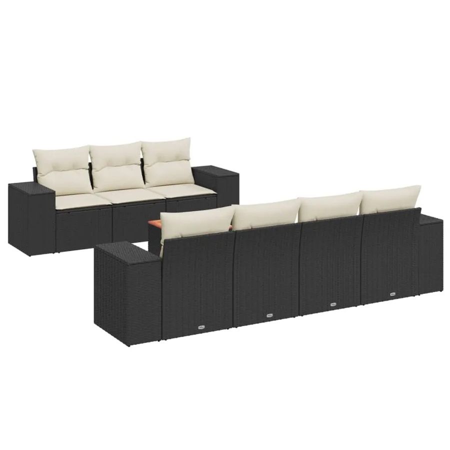 vidaXL 8-tlg Garten-Sofagarnitur aus Polyrattan mit Kissen und Tisch in Schwarz - Bild 2
