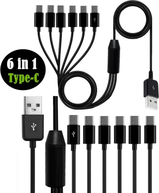 BSN 6-in-1 USB A 2.0 auf Micro-USB und Typ-C Splitterkabel zum Laden und Datensynchronisieren, Schwarz - Bild 1