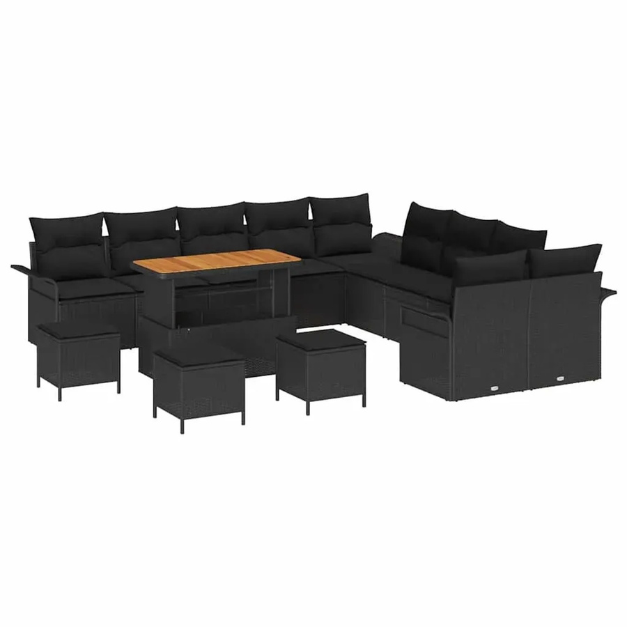 vidaXL Garten-Sofa-Set 14-teilig aus Poly-Rattan in Schwarz mit Metallgestell und Sitzkissen - Bild 2