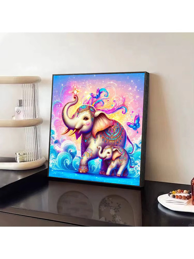 Huacan Diamantgemälde Elefant und Schmetterling als Diamantmosaik in Mehrfarbig, B/H: 20 x 20 cm - Bild 4