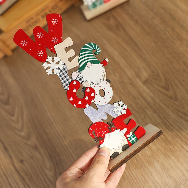 CYZIWEIN Weihnachts Gnome aus Holz als Tischdekoration mit Willkommen-Schriftzug, Multicolor - Bild 1