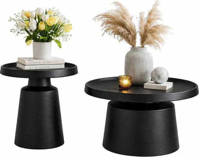 Möbel direkt online Couchtisch Set aus Metall in Schwarz oder Weiß, 2 runde Tische im modernen Design - Bild 1