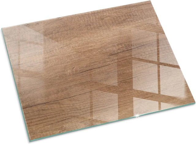 Tulup Glasplatte für Kamin mit natürlichem Holzmuster in Braun, B/T/H: 80 x 60 cm - Bild 1