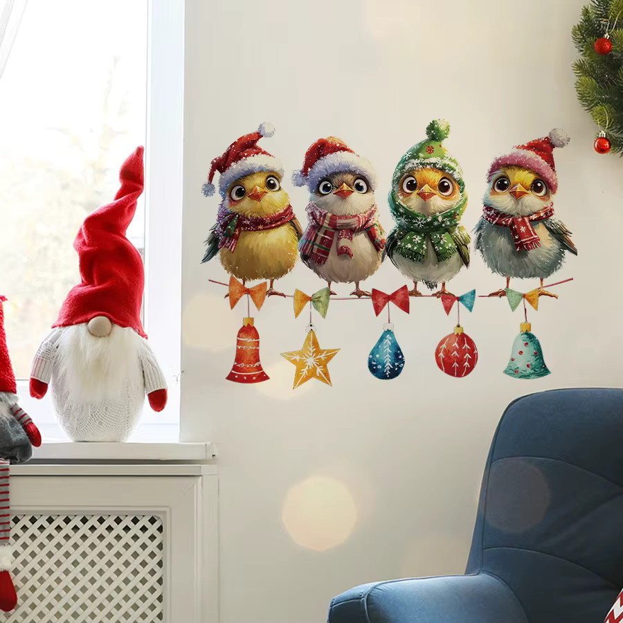 BRUP Wandaufkleber mit 4 Cartoon-Vögeln für Weihnachten, abnehmbare PVC-Dekoration in Multicolor für Kinderzimmer und Babyzimmer - Bild 2