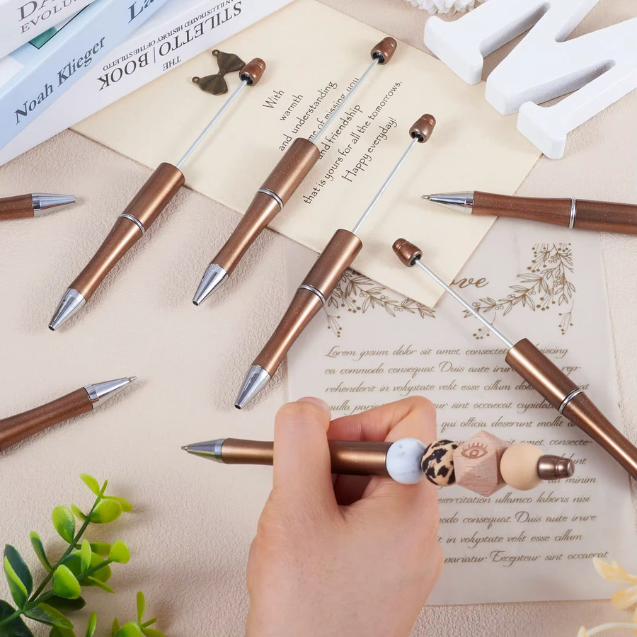 10 Stück Perlenstifte aus Kunststoff in Kaffeebraun mit schwarzer Tinte für deine DIY-Stiftherstellung - Bild 3