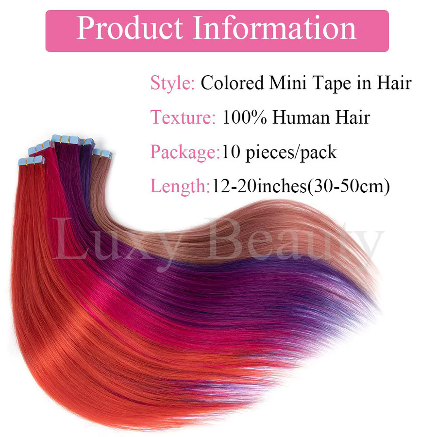 Luxy Beauty Mini-Tape-in Echthaar-Extensions, 10 Stück, Rosa Rot Grün Lila Blau - Bild 4