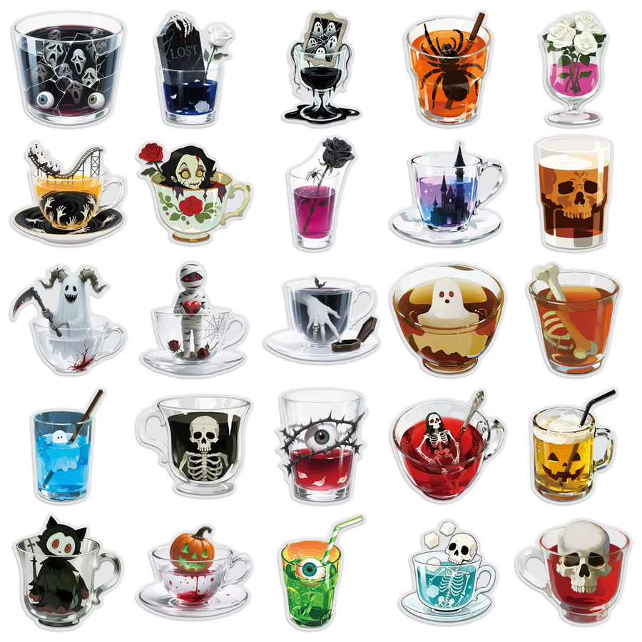 50 Stück transparente Halloween-Horror-Teetassen-Aufkleber aus PET von BulingBulingStickers Store in Multicolour - Bild 3
