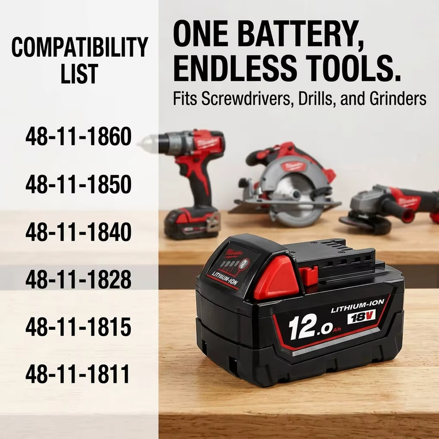 Ddadache Ersatz-Lithium-Ionen-Akku 18V 12000mAh kompatibel mit Milwaukee M18 Akku-Werkzeugen Modell 48-11-1890 und 48-11-1850 - Bild 4
