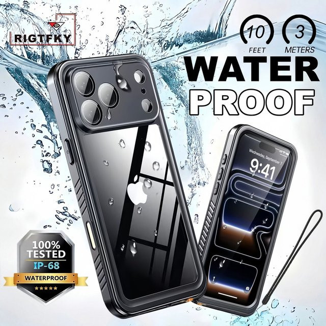 RIGTFKY Wasserdichte Schutzhülle IP68 für iPhone 17 16 Plus 15 14 13 Pro Max 17 Air 16E, Staubdicht, Farbe: Schwarz - Bild 1