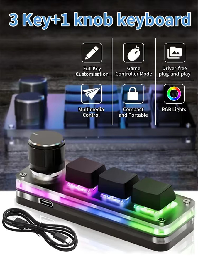 GGBEE Mechanische USB-Mini-Tastatur mit RGB-Programmierung und Makro-Funktion für Gaming und Photoshop, Schwarz - Bild 7