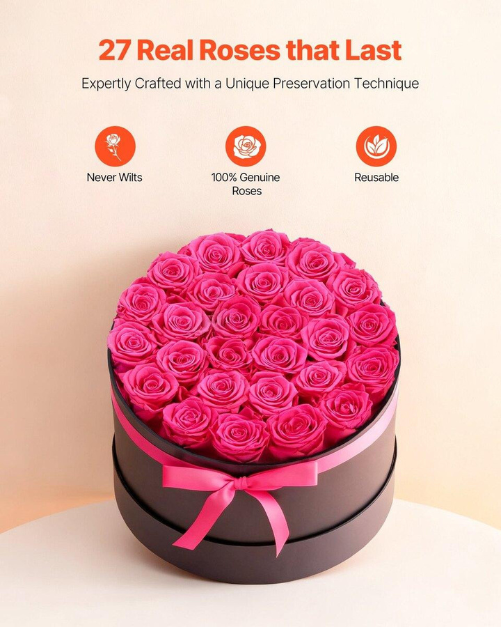Forever Flowers von Buying Solutions, MB: 27 konservierte Rosen in einer runden Schachtel, ewiges Blumenbouquet in Rot und Pink - Bild 3