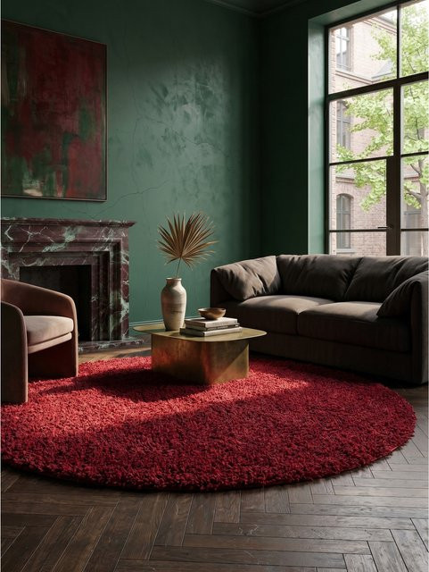 Runder Hochflorteppich RHEIN von Kadima Design, einfarbig, Rot, Durchmesser: 200 cm - Bild 1