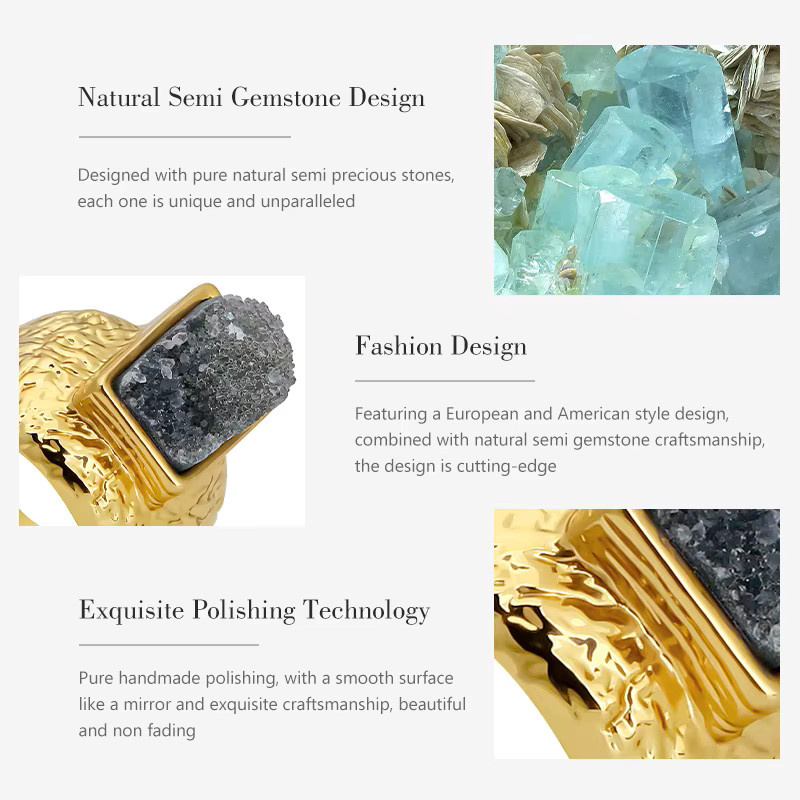 IVOG Halbedelstein-Ring, Messing, Gold, Kristall, Damen - Bild 4