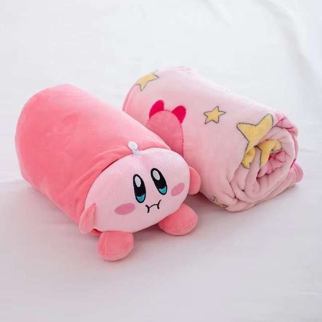 Bandai Kirby 2-in-1 Plüschkissen und Flanell-Schlafdecke in Rosa - Bild 1