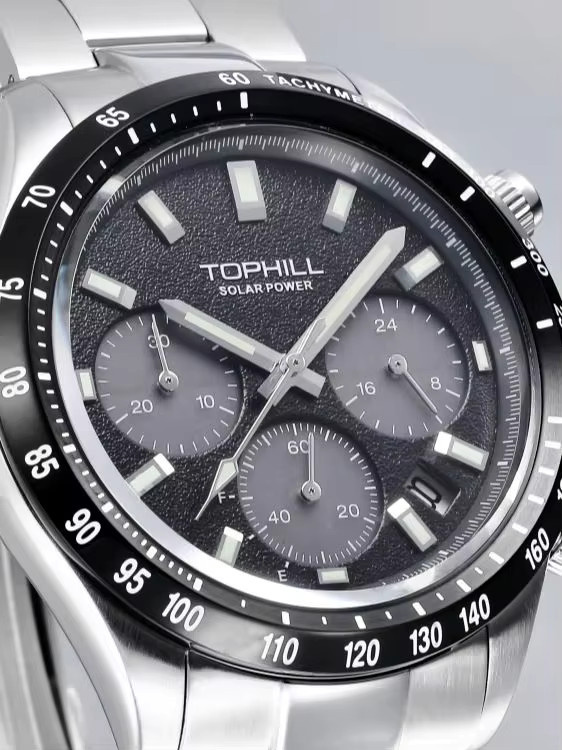 TOPHILL Chronograph, Solar, Edelstahl, 42 mm, Herren, Saphirglas, Schwarz - Bild 2