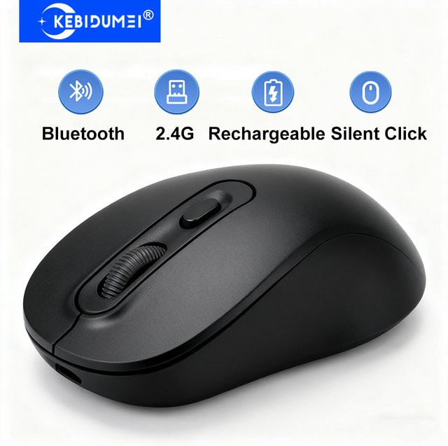 Kebidumei Dual Modus Maus mit Bluetooth und 2,4G Funk, wiederaufladbare kabellose Gaming und Büro Maus mit Silent Click in Schwarz - Bild 1