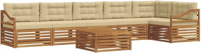 vidaXL Outdoor-Sofagarnitur 7-teilig aus Akazienholz mit Kissen in Natur und Beige - Bild 1