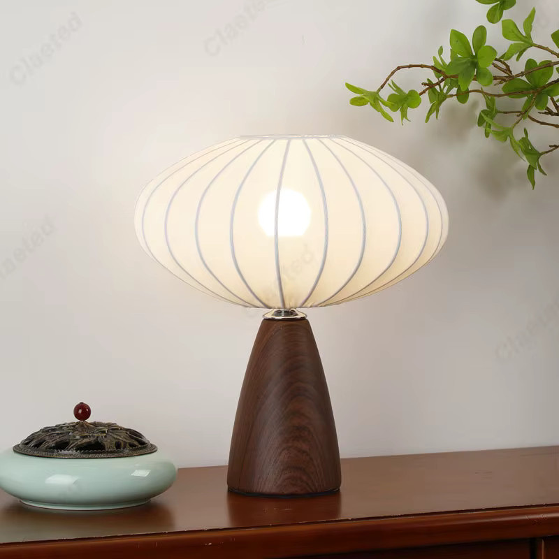Claeted LED-Schreibtischlampe aus Keramik und Holz in Weiß und Braun mit warmweißem Licht für Home-Office und Schlafzimmer - Bild 2