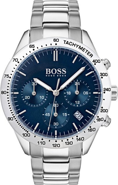 Hugo Boss Chronograph, Quarz, Edelstahl, 42 mm, Herren, Silber, Blau - Bild 1