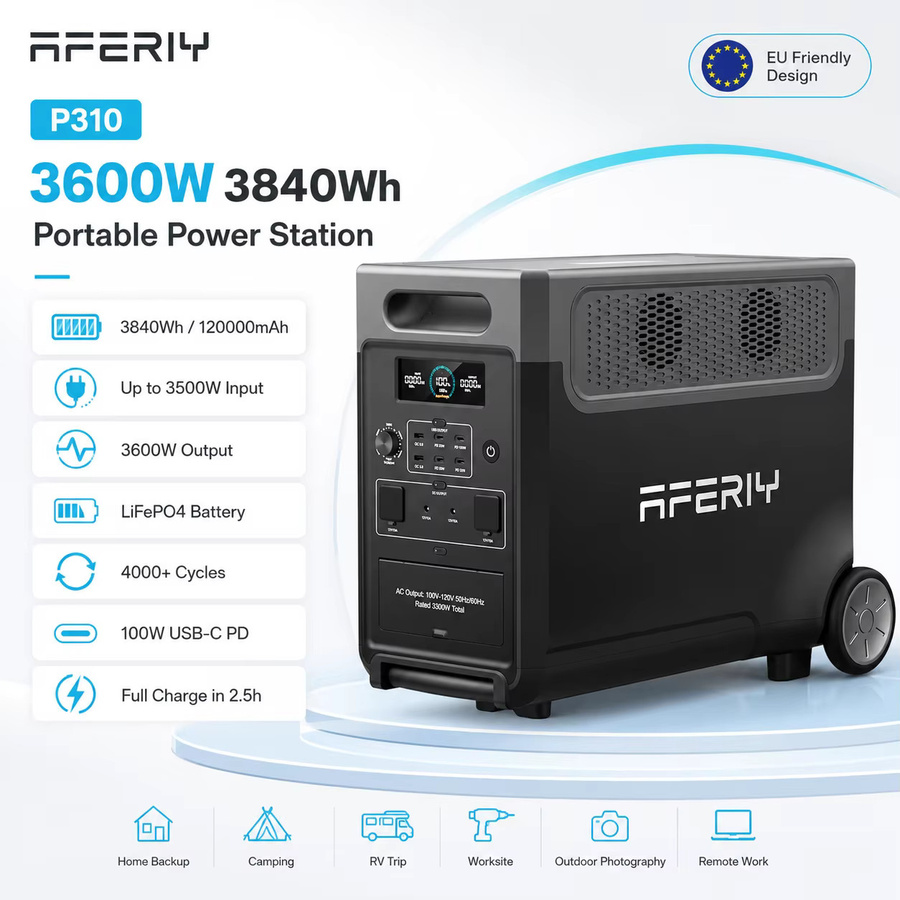 AFERIY AF-P310 Tragbare Powerstation 3600W Solargenerator mit 3840Wh LiFePO4-Akku in Schwarz für Zuhause und Outdoor-Camping - Bild 2