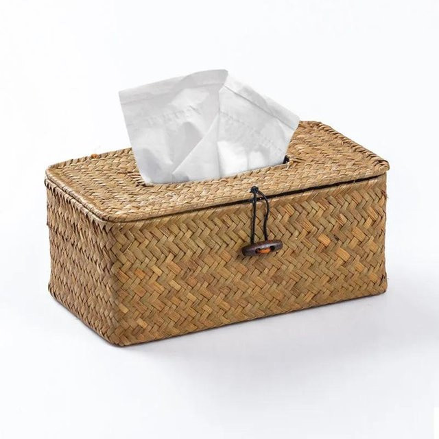 Handgefertigte Rattan-Taschentuchbox aus Bambus in Beige von SZwatch - Bild 1
