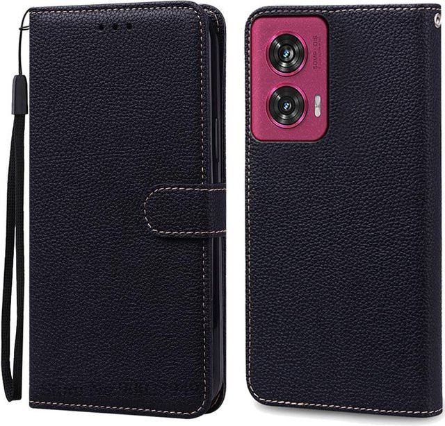 Motorola Edge 50 Fusion Leder-Brieftaschenhülle mit Ständerfunktion in Schwarz - Bild 1