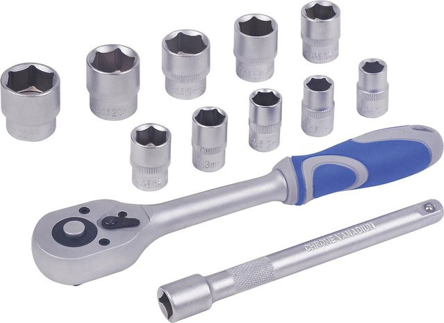 LUX-TOOLS Steckschlüssel Set 12-teilig 10 mm 3/8 Zoll aus Chrom-Vanadium in Silber - Bild 1