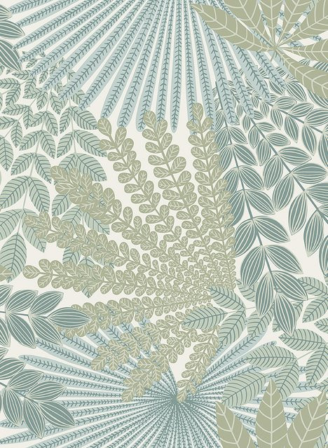 Borås Tapeter Wallpaper Velvet Leaves 2262 in Grün/Hellgrün mit Palmblatt-Motiv im Vintage-Stil aus Vlies - Bild 1