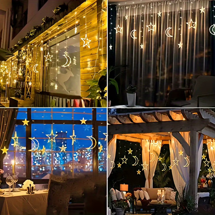 Leclstar Solarbetriebene LED-Vorhang-Lichterkette mit Stern- und Mond-Motiven in Warmweiß, 3,5 m Länge - Bild 5
