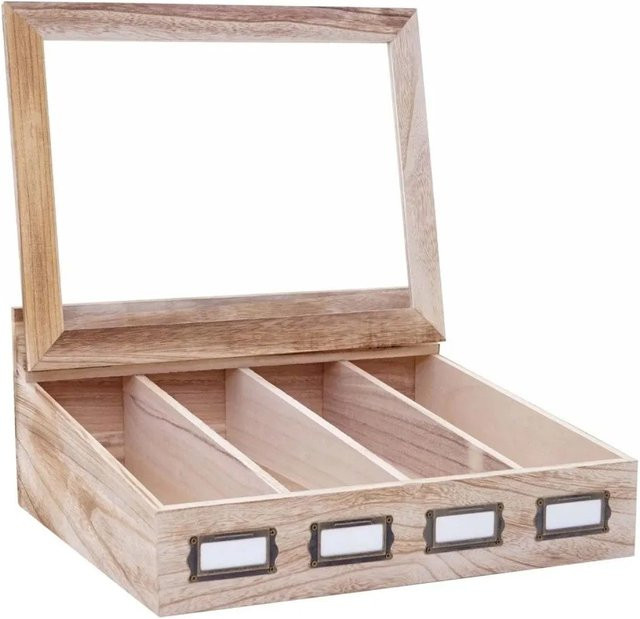 MCW Besteckkiste C25 aus Holz in Naturbraun mit Trennfächern und Etikettenhalter, B/T/H: 37,0 x 33,0 x 17,0 cm - Bild 1
